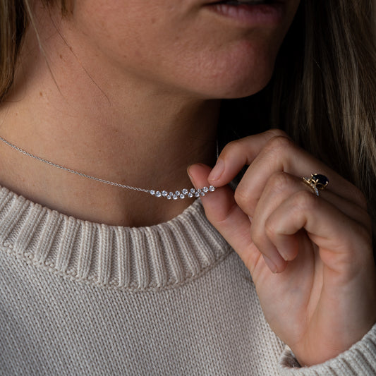 Close-up of Clara Necklace by Ethica diamonds highlighting brilliant-cut lab diamonds
