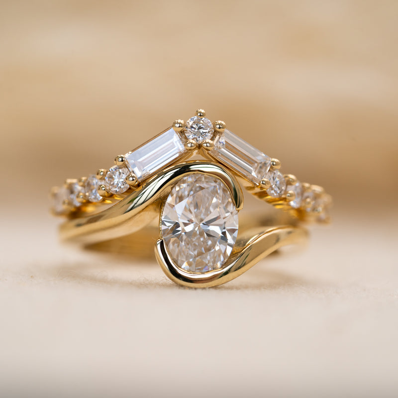 close up of Coralie Ring highlighting low-profile semi-bezel bypass setting