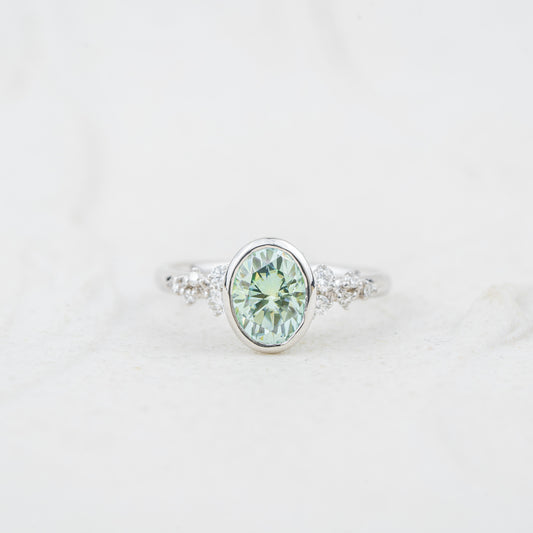 The Cypress - Coloured Diamond | Oval Cut Lab Diamond Bezel Accented Engagement Ring