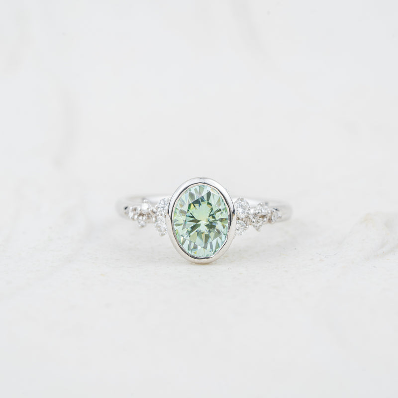 The Cypress - Coloured Diamond | Oval Cut Lab Diamond Bezel Accented Engagement Ring