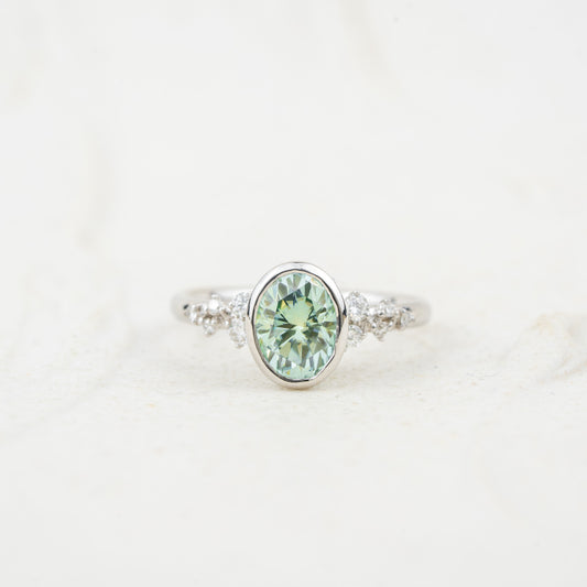 The Cypress | 1.51ct Seafoam Oval Moissanite Ring in 9k White Gold