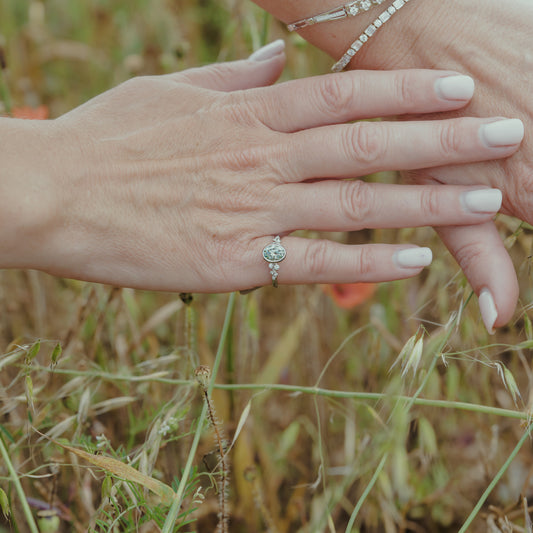 The Cypress - Coloured Diamond | Oval Cut Lab Diamond Bezel Accented Engagement Ring