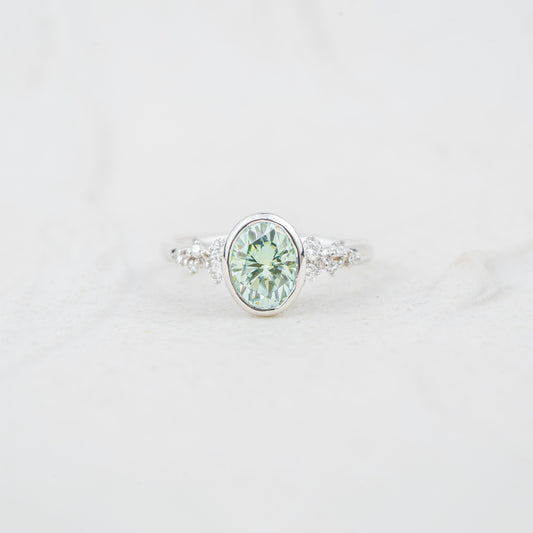 The Cypress | 1.51ct Seafoam Oval Moissanite Ring in 9k White Gold