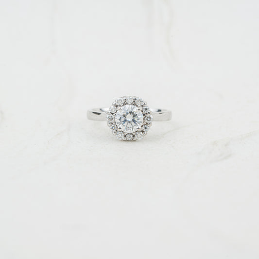 The Dahlia | Round Lab Diamond Vintage Hexagonal Halo Engagement Ring