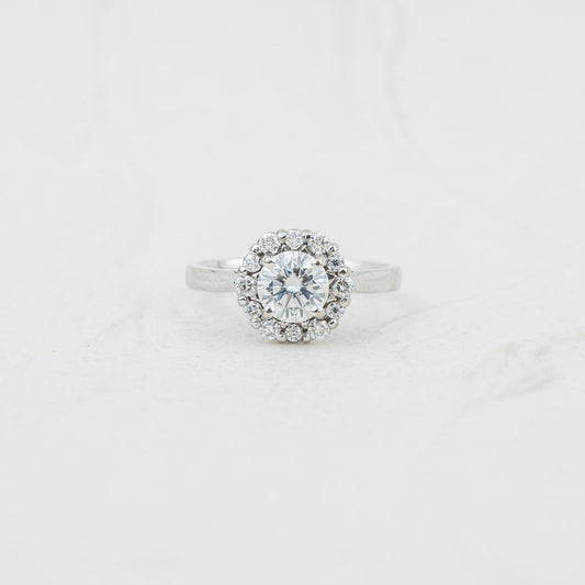 The Dahlia | Round Lab Diamond Vintage Hexagonal Halo Engagement Ring