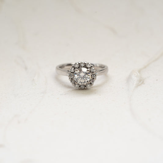 The Dahlia | Round Lab Diamond Vintage Hexagonal Halo Engagement Ring