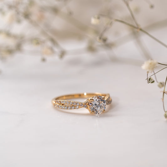 The Delfi Ring | 1.45ct D VVS2 Lab Diamond Round Accented Vine Engagement 18K Yellow Gold