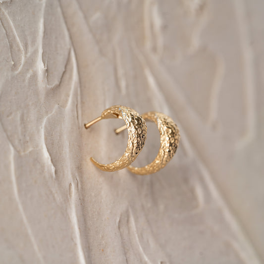 The Sawyer | Wide Textured 9k Gold Hoop Earrings