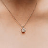 split bail diamond pendant in platinum on neck