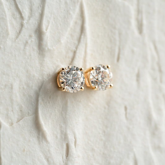 The Echo Earrings | Round Lab Diamond Basket Solitaire Studs