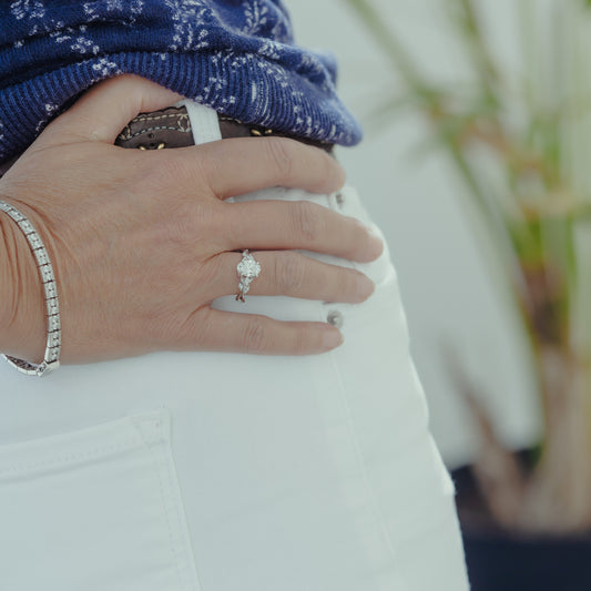 The Eesha | Oval Cut Lab Diamond Accented Twisted Solitaire Engagement Ring