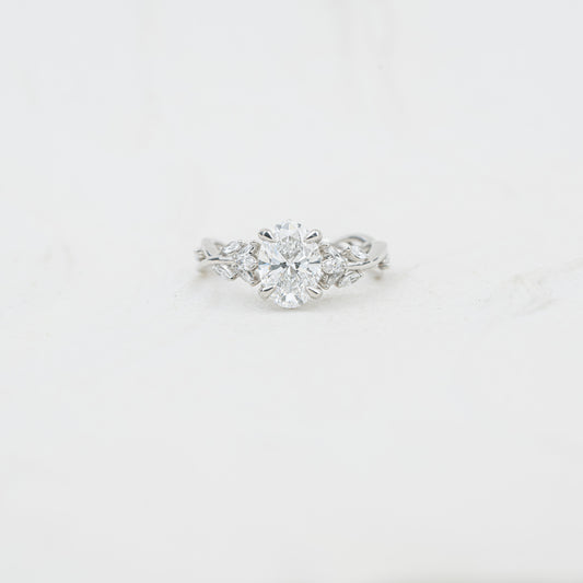 The Eesha | Oval Cut Lab Diamond Accented Twisted Solitaire Engagement Ring