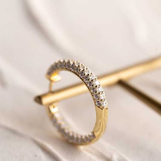 Close-up of The Ella Hoops  by Ethica Diamonds showing diamonds set along inside of back
