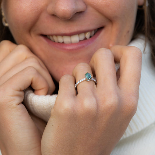 The Elsie | 1.66ct Green Lab Diamond Oval Hidden Halo Engagement Ring