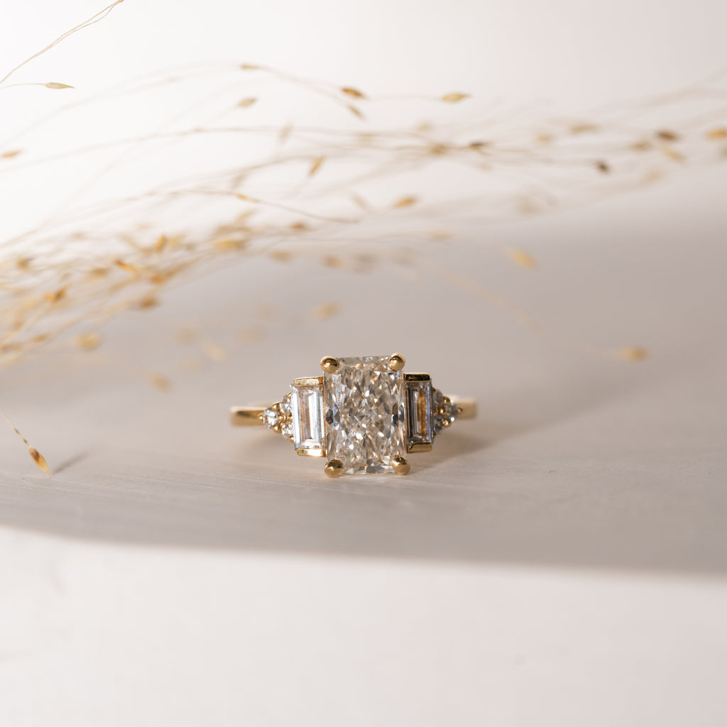 The Amber Ring | Emerald Cut Lab Diamond Art Deco Accented Engagement