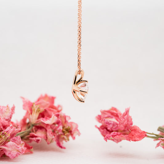 Aria Classic Four Claw Lab Grown Diamond Compass Necklace in rose gold from the side