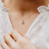 Aria classic solitaire diamond pendant in rose gold on ladies neck