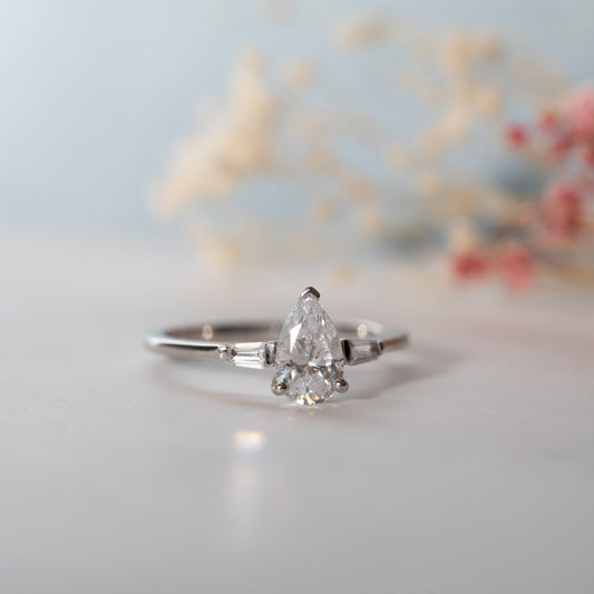 The Cami Ring | Pear Lab Diamond Art Deco Accented Trilogy