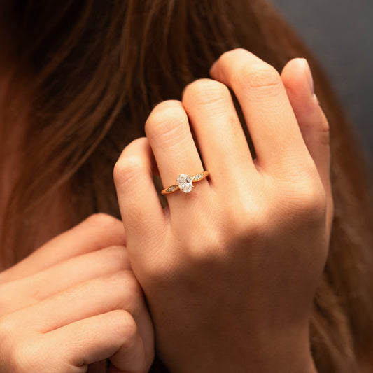 The Celia | Oval Cut Lab Diamond Accented Solitaire Engagement Ring