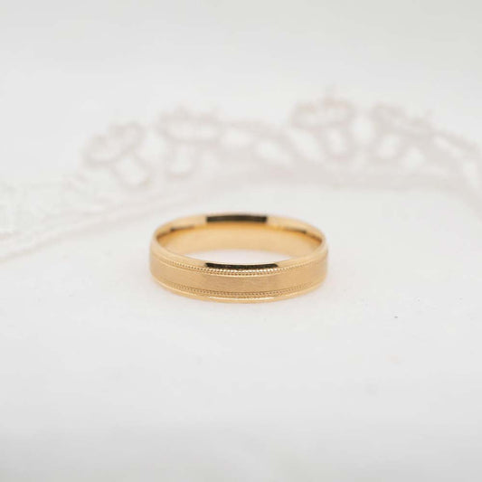 Wedding Band | Classic Court 5mm Milgrain Brushed Finish 18k Gold