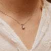 split bail diamond pendant in platinum on neck
