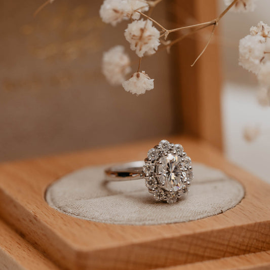 The Fleur Ring | Oval Lab Diamond Vintage Engagement Halo