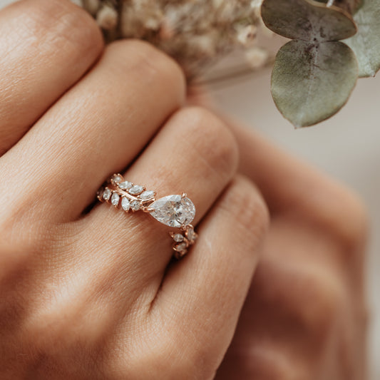 The Jaima Ring | Pear Lab Diamond Leaf Accented Pear Statement
