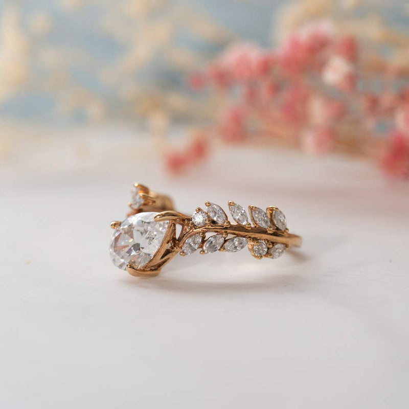 The Jaima | Lab Diamond Leaf Accented Pear Statement Engagement Ring