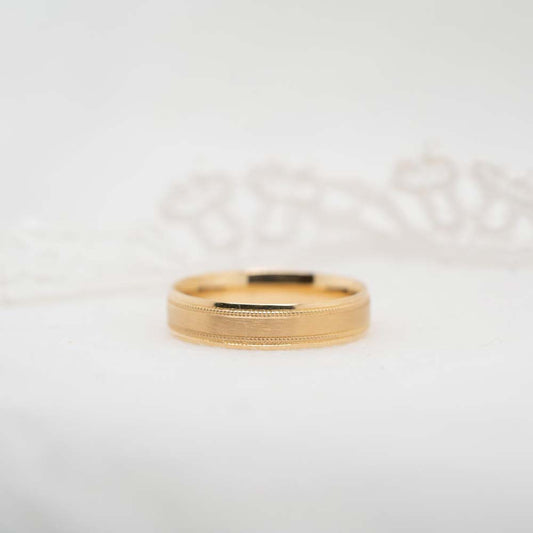 Wedding Band | Classic Court 5mm Milgrain Brushed Finish 18k Gold