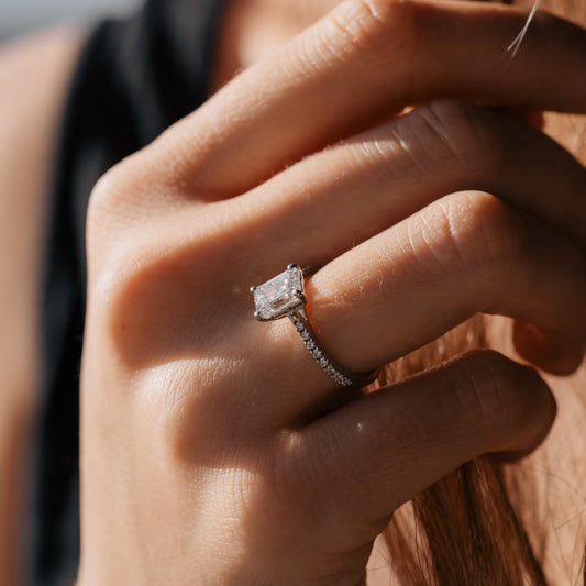 The Nouveau Ring | 1.50ct D-E VVS1 Emerald Cut 18k Fairtrade White Gold