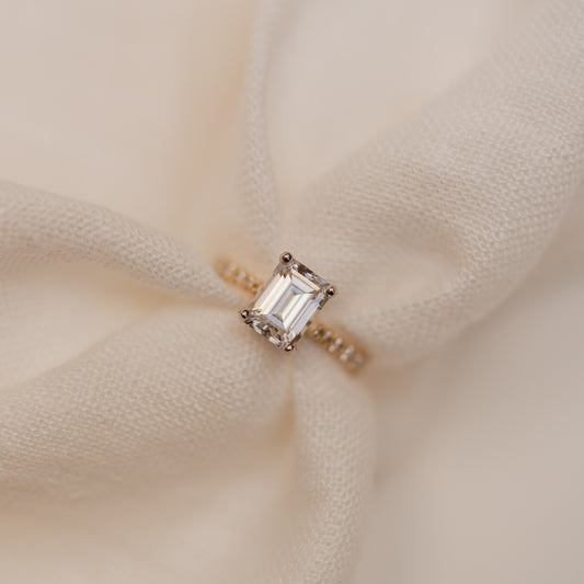 The Nouveau Ring | Lab Diamond Emerald Cut Shoulder Set Engagement