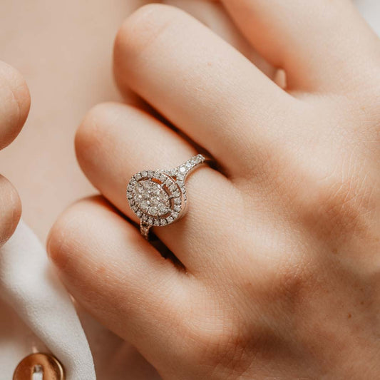 The Orli Ring | 0.87ct VS1 D-E Lab Diamond Milgrain Pavé Cluster 14k Gold