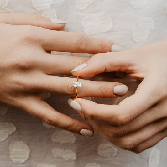 The Olivia | Emerald Cut Lab Diamond Dainty Solitaire Engagement Ring