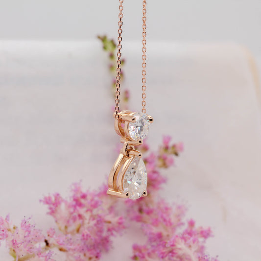 pear drop diamond pendant in rose gold