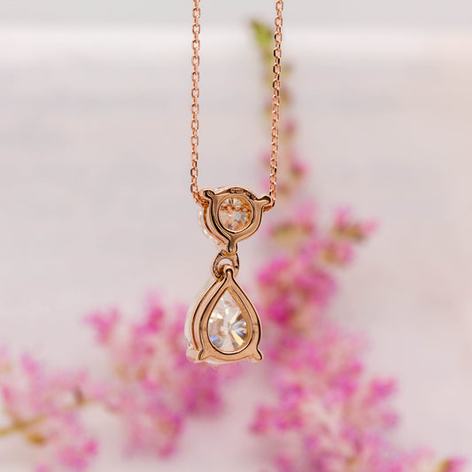 pear drop diamond pendant in rose gold rear view