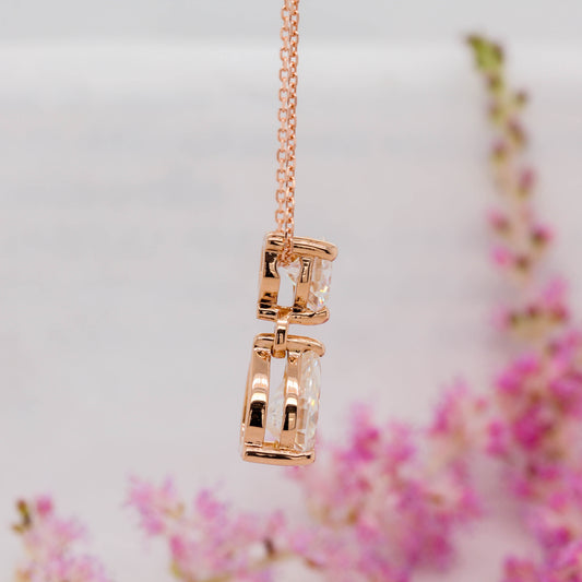 pear drop diamond pendant in rose gold side view