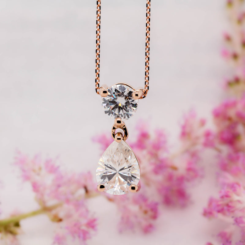 pear drop diamond pendant in rose gold 