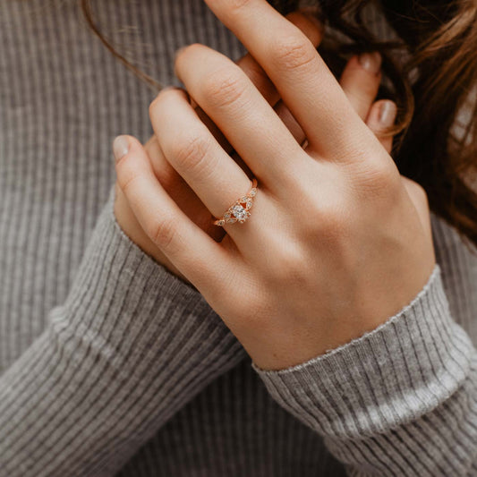 The Theresa Ring | Oval Lab Diamond Accented Nature Inspired Engagement