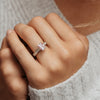 The Yasmin Ring | 2.39ct Emerald Radiant Fancy Pink Moissanite Shoulder Set 950 Palladium