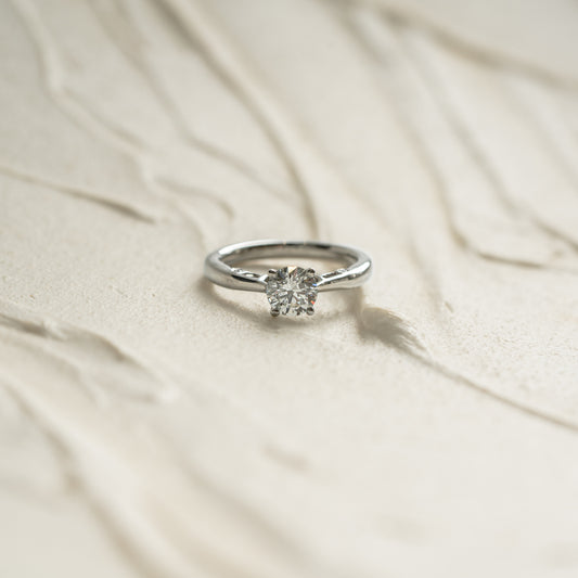 Striking carbon negative lab grown diamond set into the evangeline solitaire engagement ring by ethica diamonds
