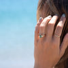 The Evelyn Ring | 2.50ct Emerald Green Moissanite & Trapezoid Lab Diamond Trilogy