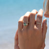 The Evelyn Ring | 2.50ct Emerald Green Moissanite & Trapezoid Lab Diamond Trilogy