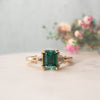 The Evelyn Ring | 2.50ct Emerald Green Moissanite & Trapezoid Lab Diamond Trilogy