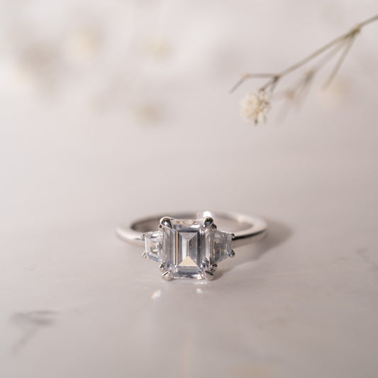 The Evelyn Ring | Lab Diamond Emerald & Trapezoid Cut Engagement Trilogy