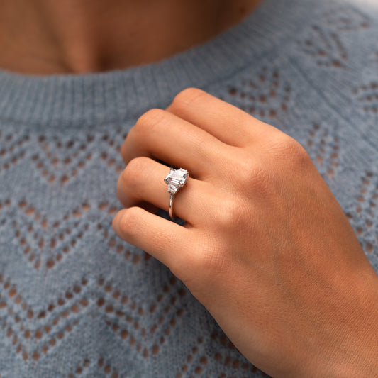 The Evelyn Ring | Lab Diamond Emerald & Trapezoid Cut Engagement Trilogy