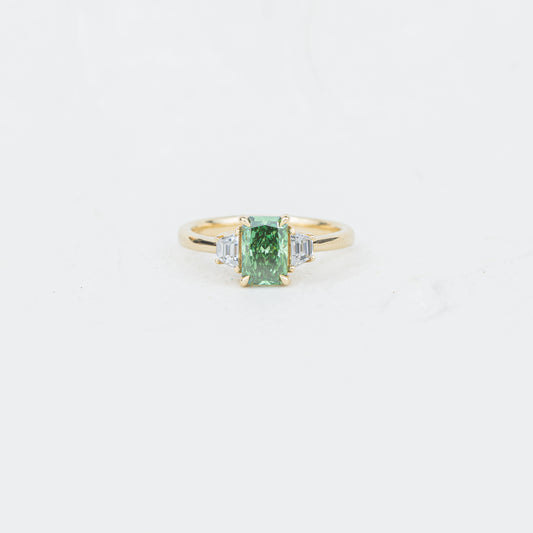 The Evelyn - Coloured Diamond | Emerald & Trapezoid Cut Lab Diamond Trilogy Ring