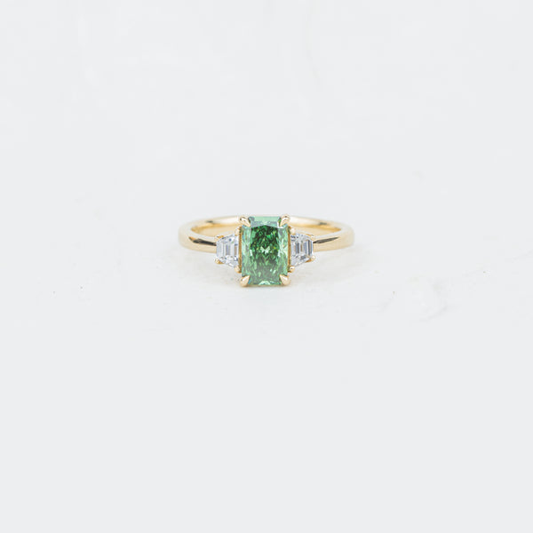 The Evelyn - Coloured Diamond | Emerald & Trapezoid Cut Lab Diamond Trilogy Ring