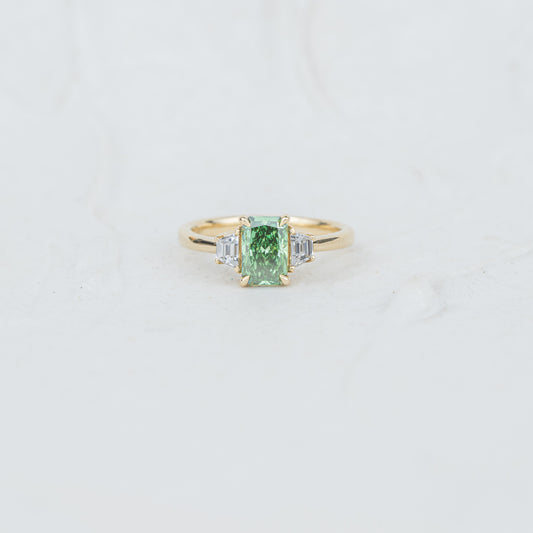 The Evelyn - Coloured Diamond | Emerald & Trapezoid Cut Lab Diamond Trilogy Ring