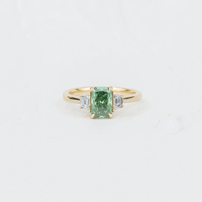 The Evelyn - Coloured Diamond | Emerald & Trapezoid Cut Lab Diamond Trilogy Ring