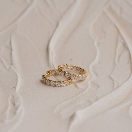 Evie Chunky Diamond Hoops in 9k Gold with 3.0mm Diamonds by Ethica Diamonds